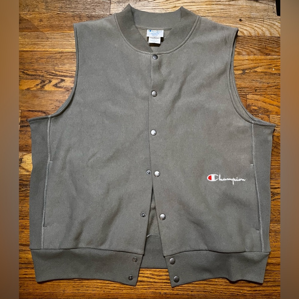 Champion Olive Fleece Snap Button Vest